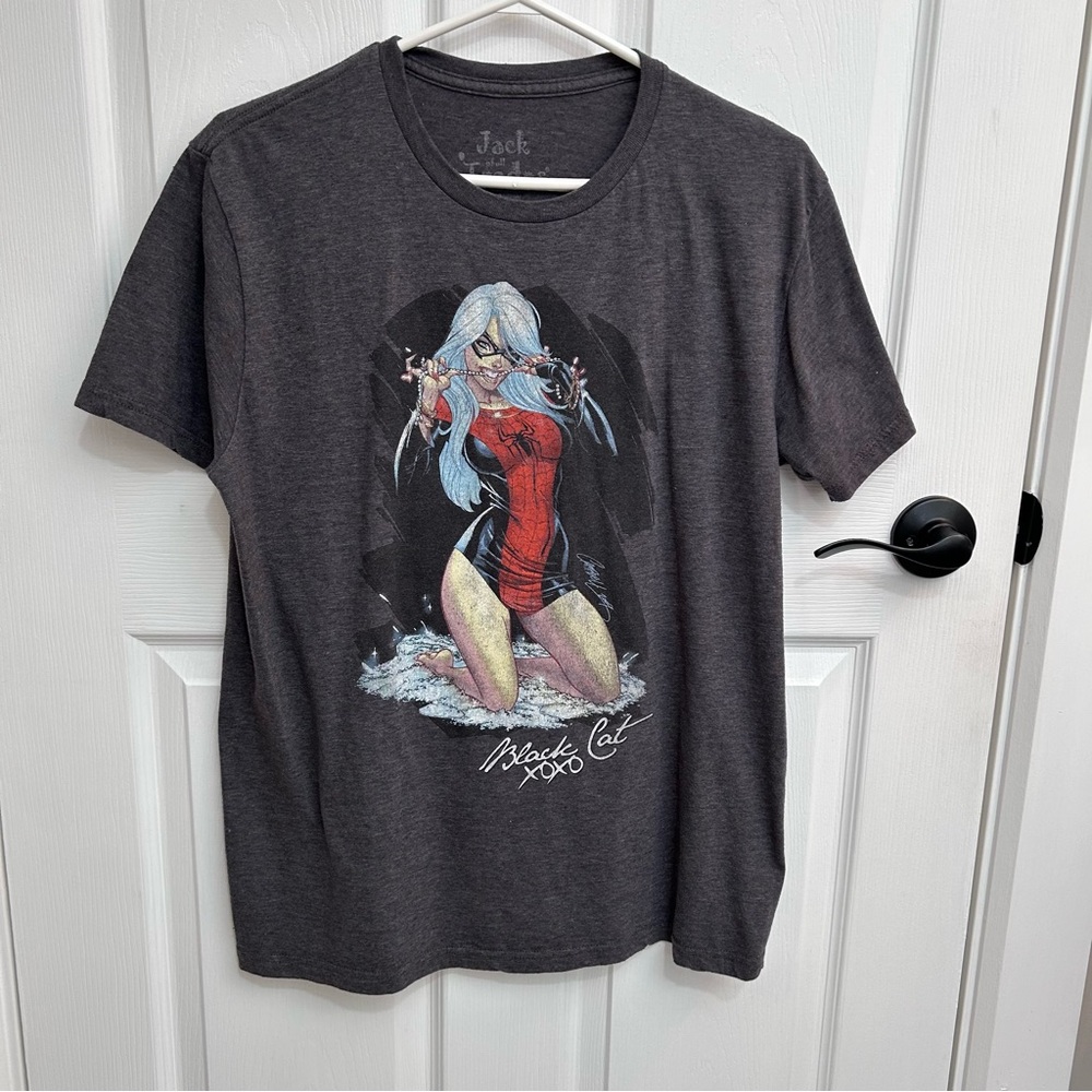 Marvel Gray Black Cat T-Shirt with Faded Interior Print